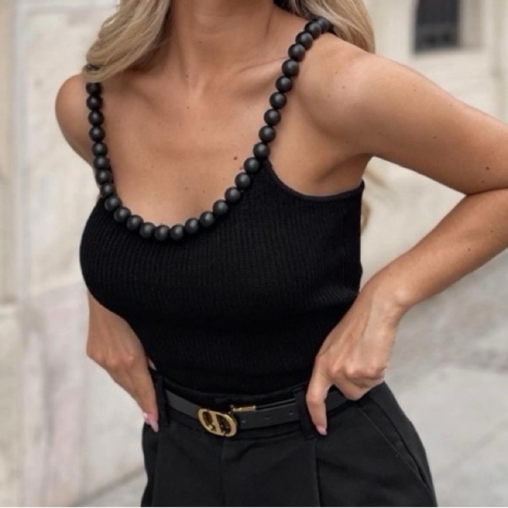 Zara Black Beaded Strap Tank Top size L